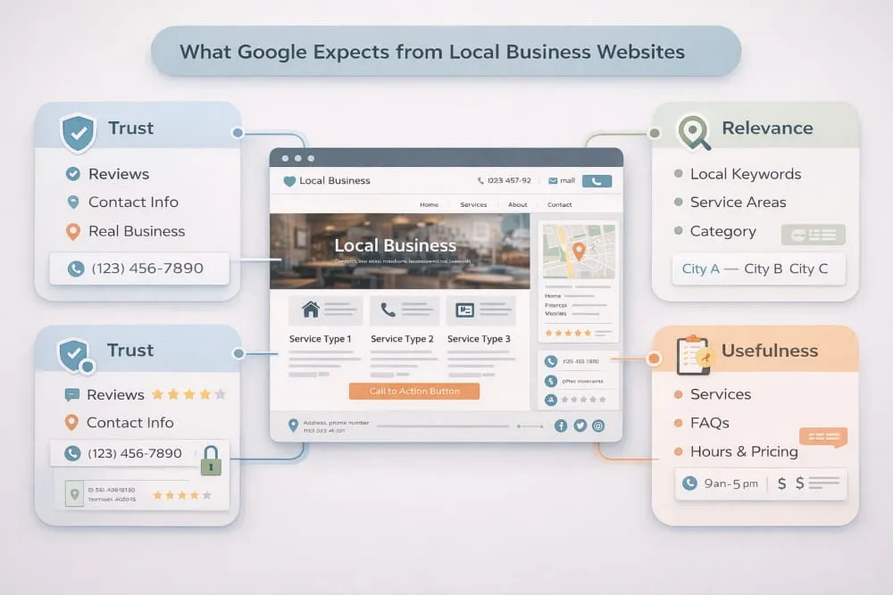 What Google expects from local business sites (trust, relevance, usefulness)